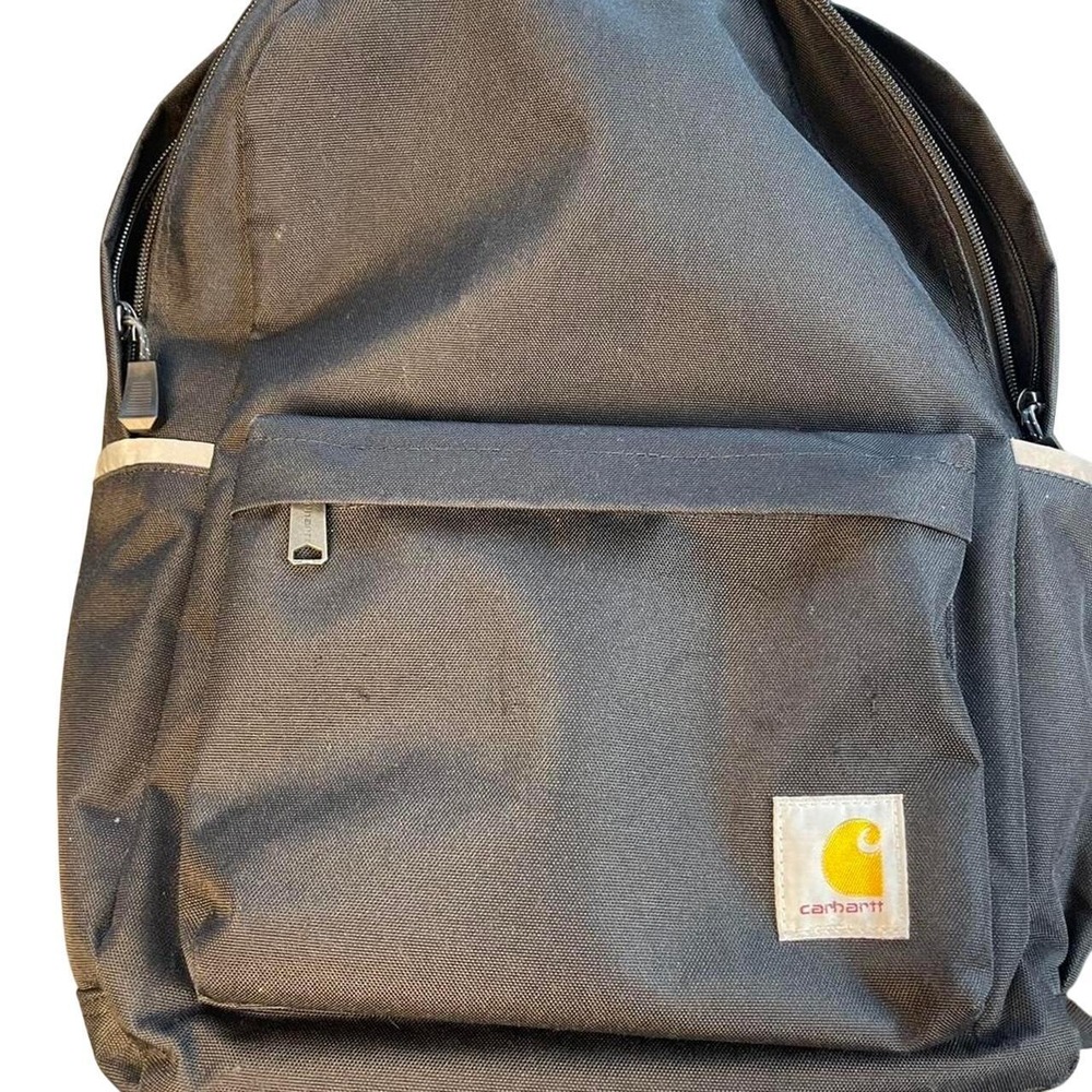 Black Carhartt canvas WIP backpack with bottle holder/ pocket